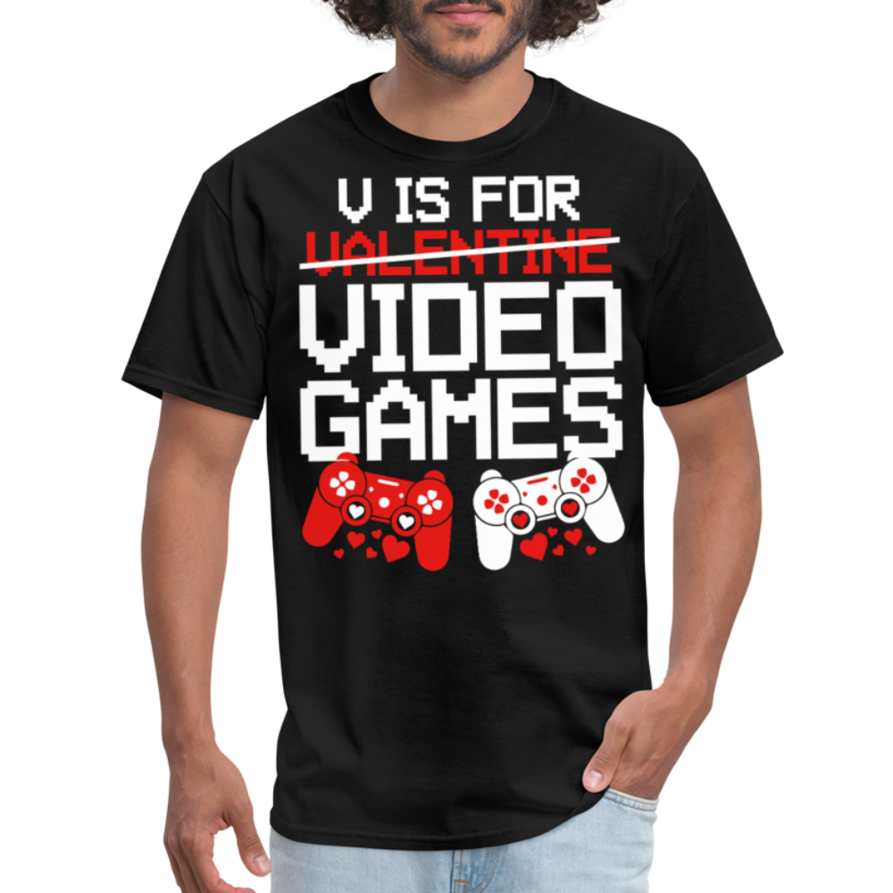 V Is For Video Games Funny Gamer Valentine's Gift - black