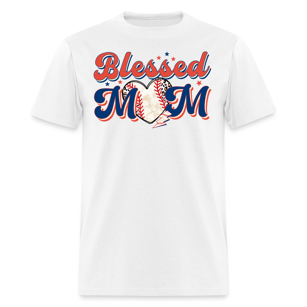 Blessed With Heart Baseball Mom T-shirt - white