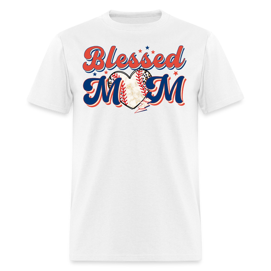 Blessed With Heart Baseball Mom T-shirt - white