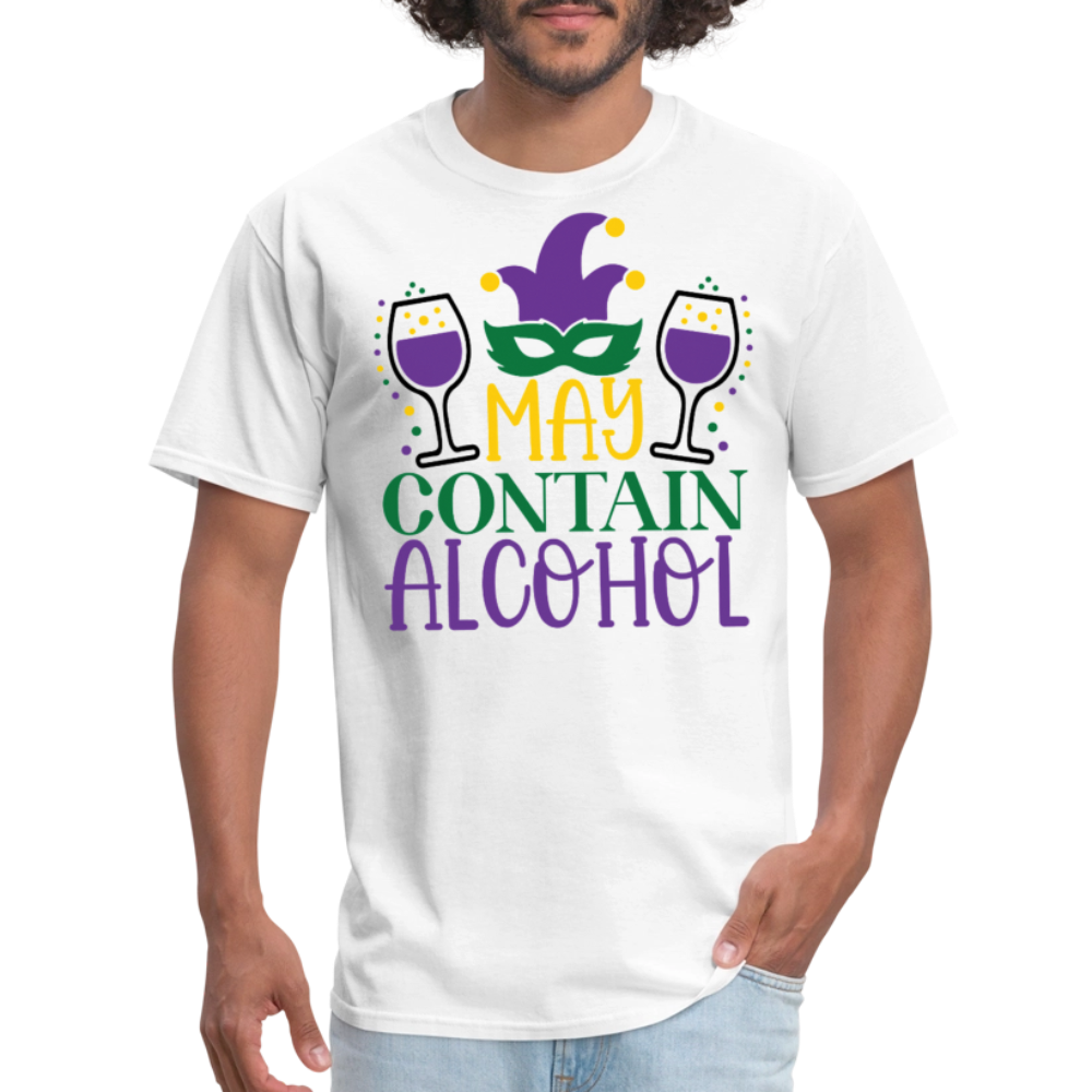 May Contain Alcohol Mardi Gras Unisex T-Shirt - white