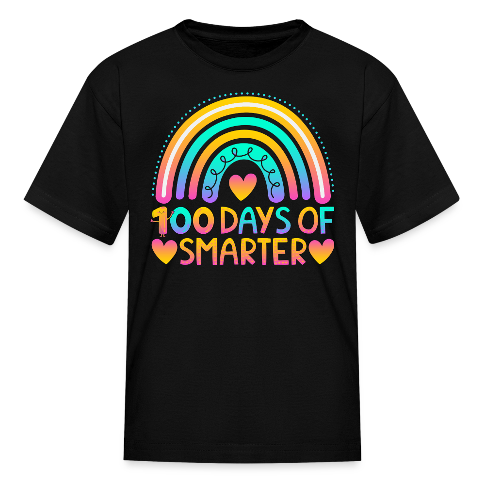 Rainbow and Heart Design for Kids and School Milestones 100 Days Smarter T-Shirt - black