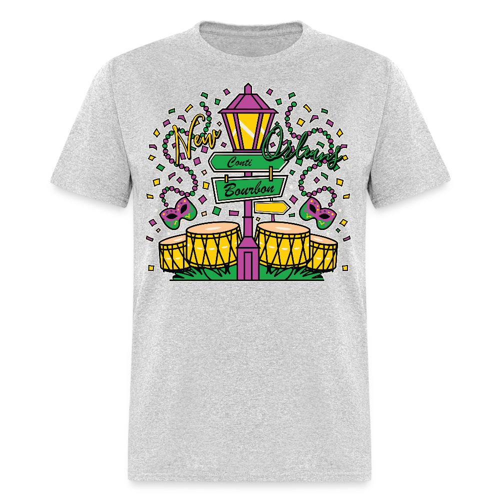 Colorful Bourbon Street Festival Masquerade and Jazz T-shirt - heather gray