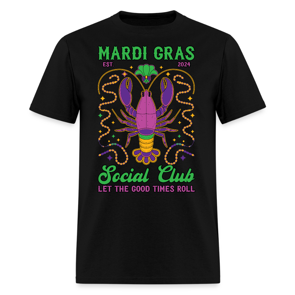 Mardi Gras Social Club Tee Crawfish-themed Mardi Gras T-shirt - black