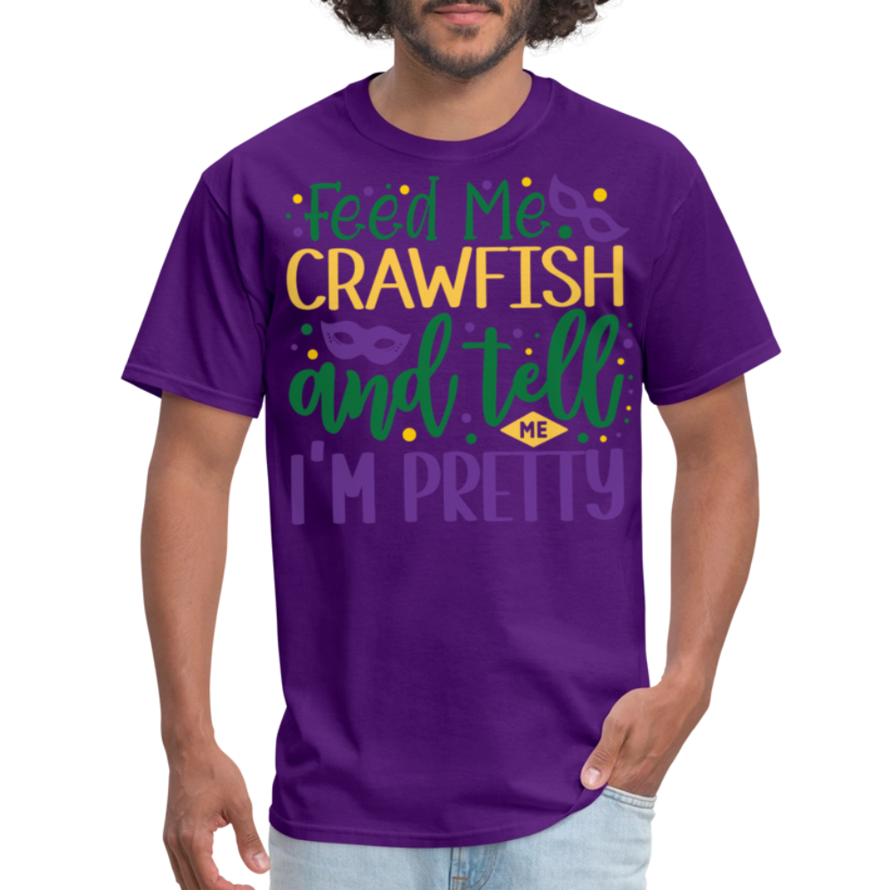 Feed Me Crawfish and Tell Me I'm Pretty Tee Funny Mardi Gras T-shirt - purple