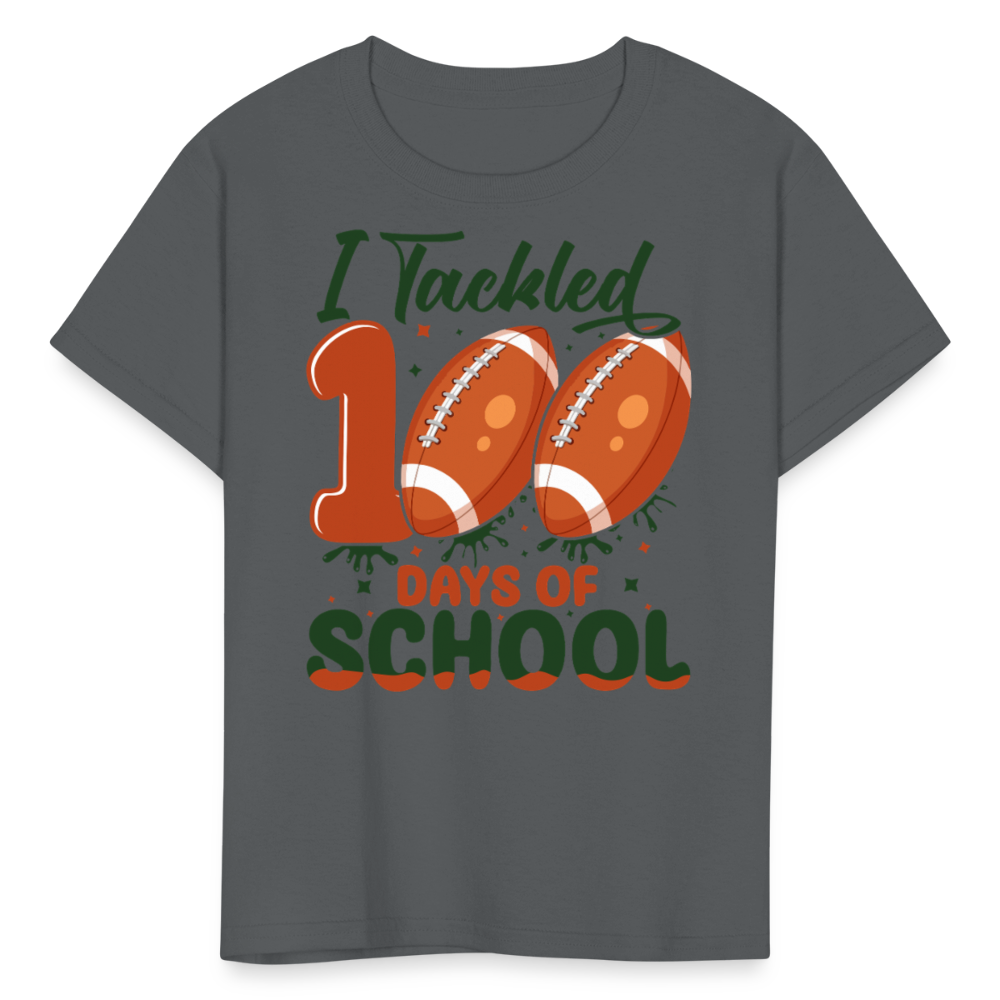 I Tackled 100 Days Of School Shirt Smarter Football Kids T-Shirt - charcoal