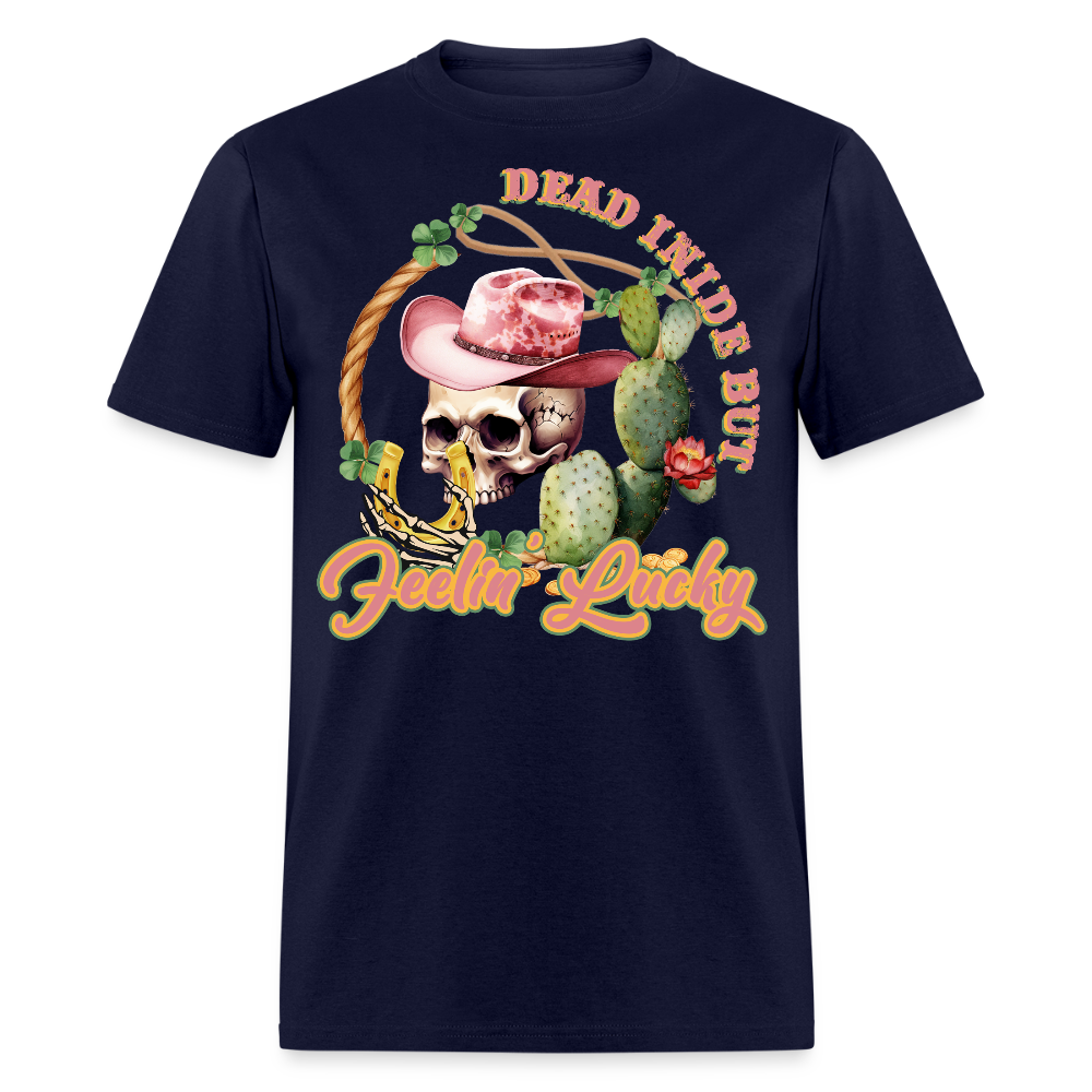 Dead Inside But Lucky Western T-shirt - navy