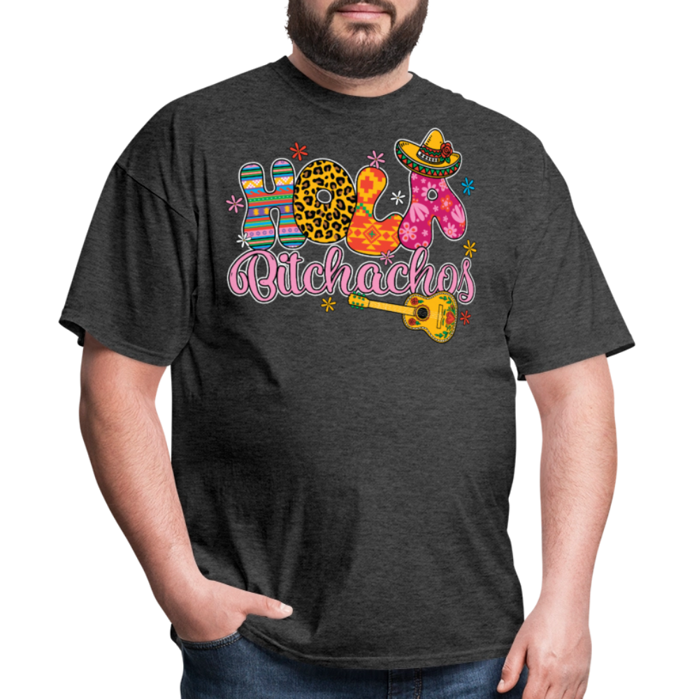 Hola Bitchachos Mexican Party Shirt Cinco de Mayo Funny Graphic T-shirt - heather black