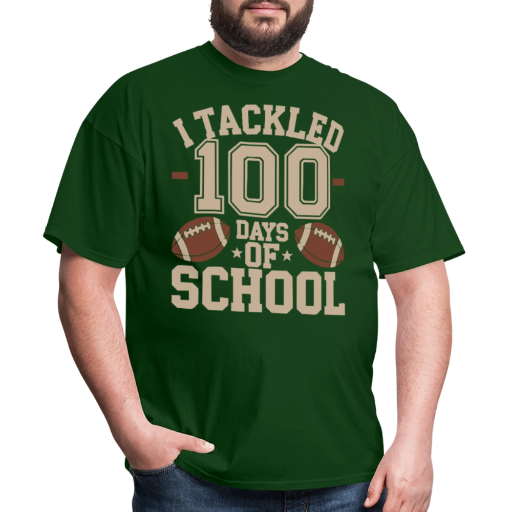 100 Days Of School Tee For Teachers Funny Football Themed School T-shirt - forest green