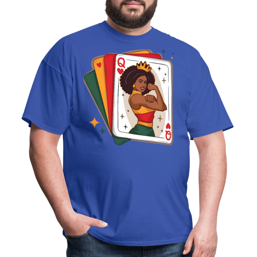 African American Queen Graphic Tee Black Queen Playing Card T-shirt - royal blue