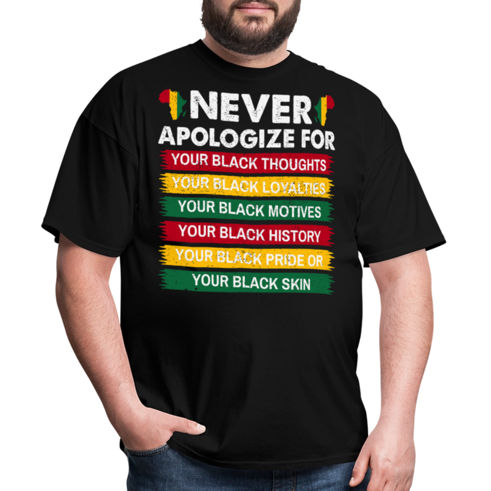 Empowerment Afrocentric Apparel Never Apologize Black Pride T-Shirt - black