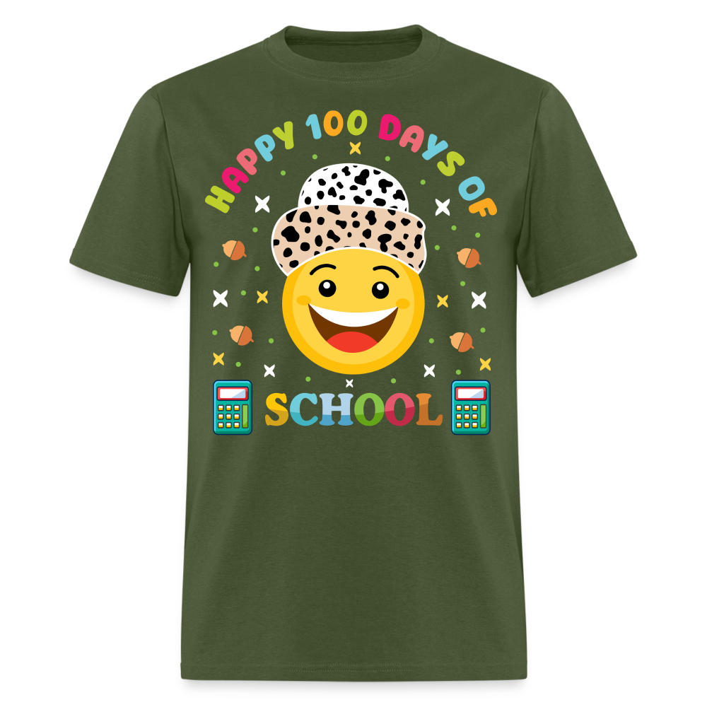 Happy 100 Days of School Teacher Tee 100 Days Smiley Face T-shirt - military green