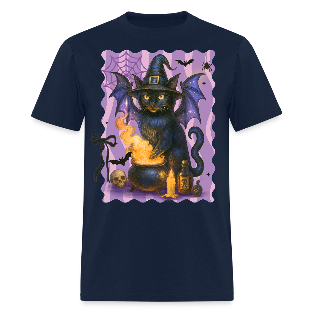 Black Cat Witch Halloween T-Shirt - navy