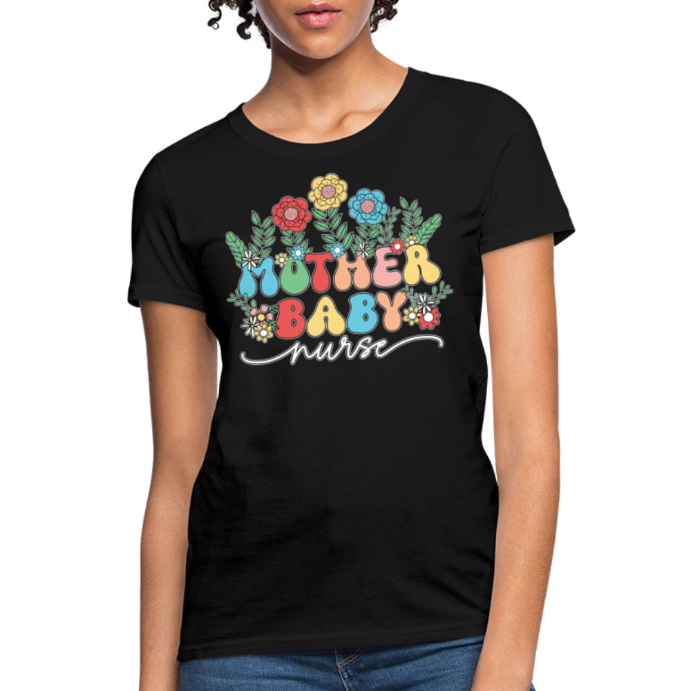Floral Mother Baby Nurse T-Shirt - black