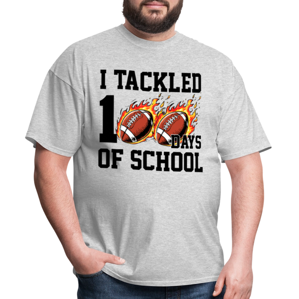 I Tackled 100 Days of School Shirt School Celebration Unisex T-shirt - heather gray