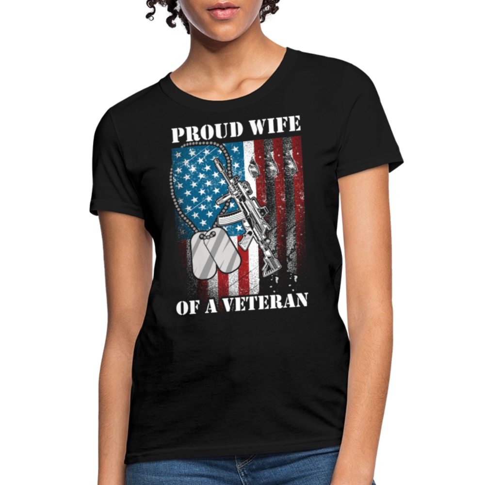 Proud Wife Of A Veteran Patriotic Military T-Shirt - black