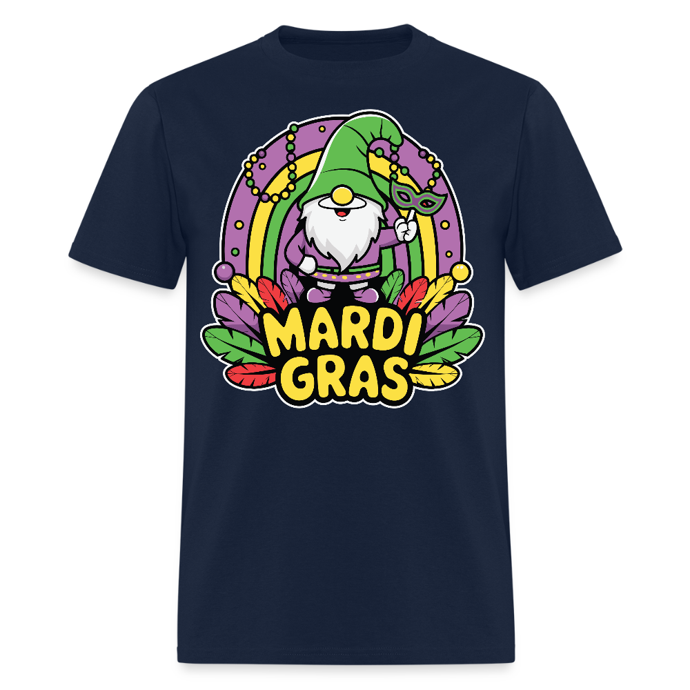 Cute Gnome Mardi Gras Shirt With Beads And Mask Colorful Festival Gnome T-shirt - navy