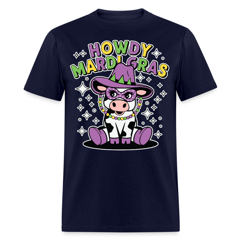 Howdy Mardi Gras Western-style Tee Cute Mardi Gras Cow T-shirt - navy