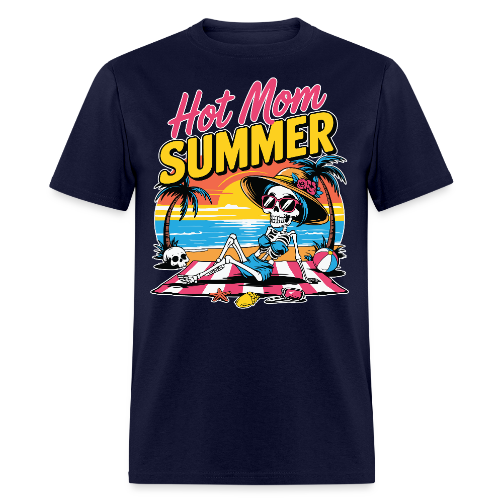 Funny Hot Mom Summer Skeleton Beach T-shirt - navy
