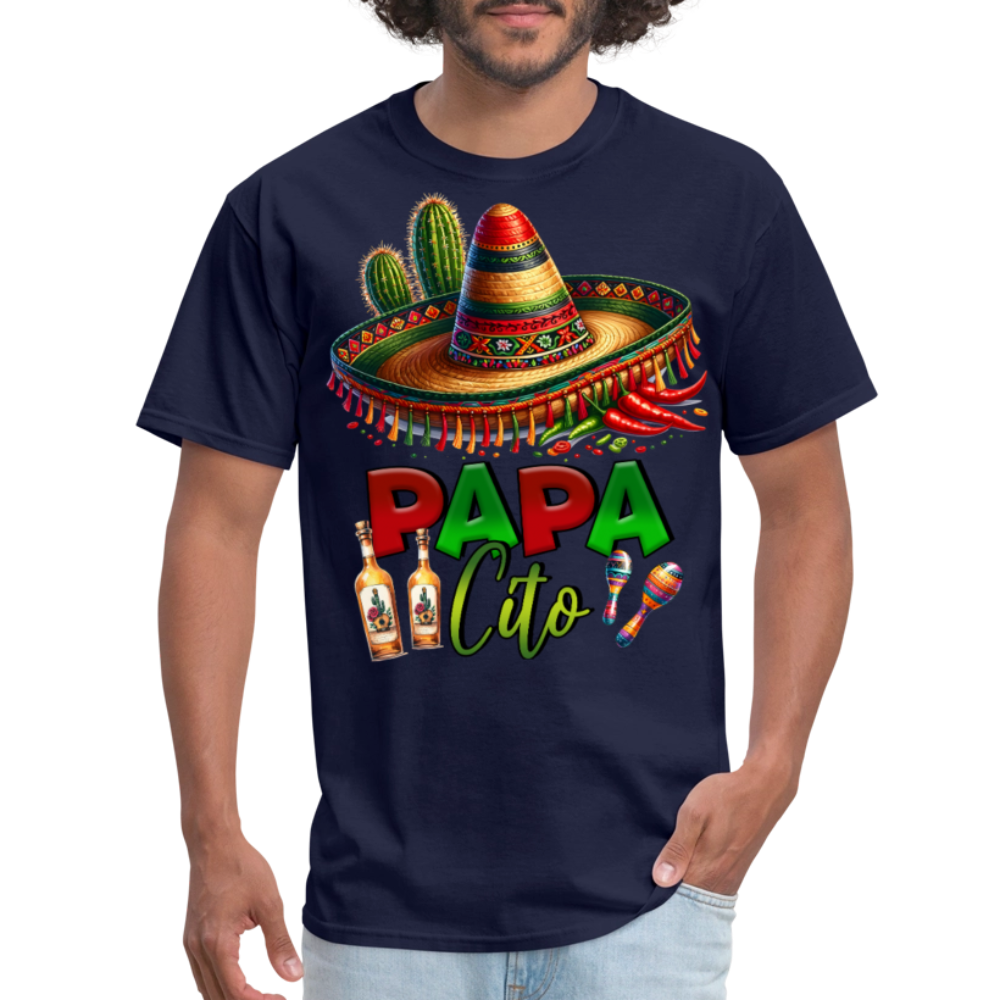 Papacito Sombrero Tequila Tee Mexican Dad Gift Funny T-shirt - navy