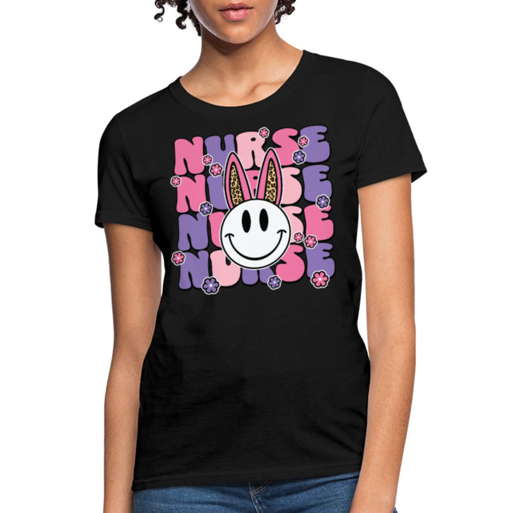 Cute Nurse Bunny Smiley T-Shirt - black