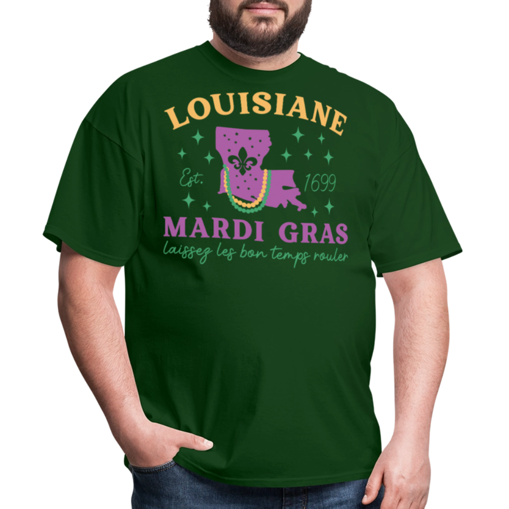 Louisiana State Pride Mardi Gras Tee Laissez Les Bon Temps Rouler T-shirt - forest green