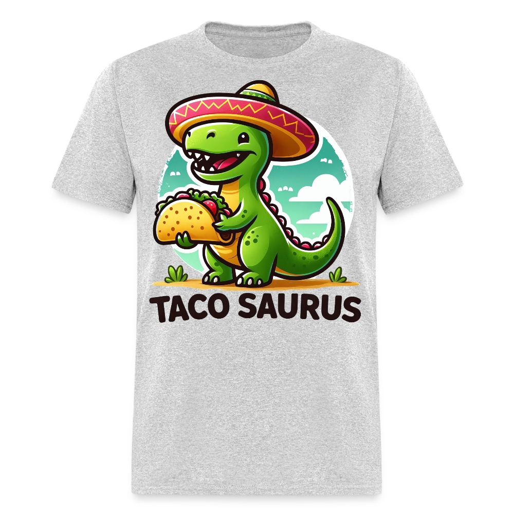 Cute Dino Holding A Taco Graphic Tee Funny Dinosaur Taco T-shirt - heather gray