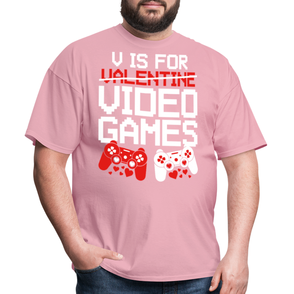 V Is For Video Games Funny Gamer Valentine's Gift - pink