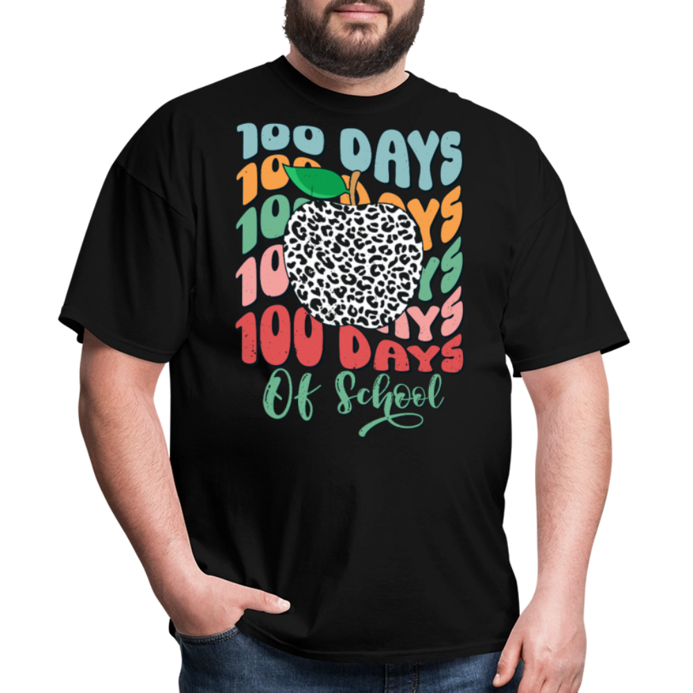 Leopard Print 100 Days of School Tee 100th-day Celebration T-shirt - black