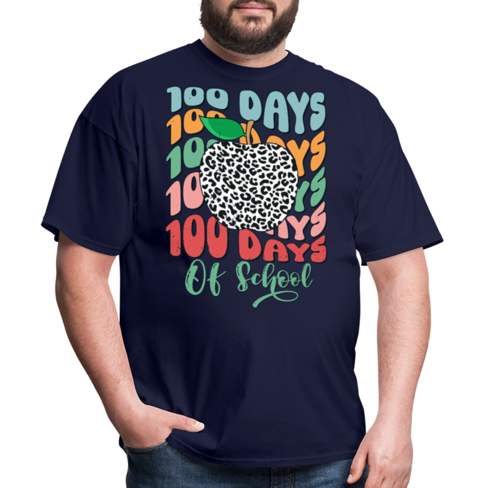 Leopard Print 100 Days of School Tee 100th-day Celebration T-shirt - navy