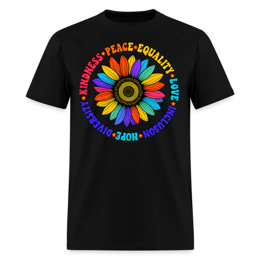Kindness Peace Equality Sunflower Human Rights T-Shirt - black