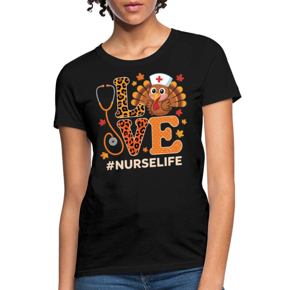 Cute Turkey Love Nurse Life Thanksgiving T-Shirt - black