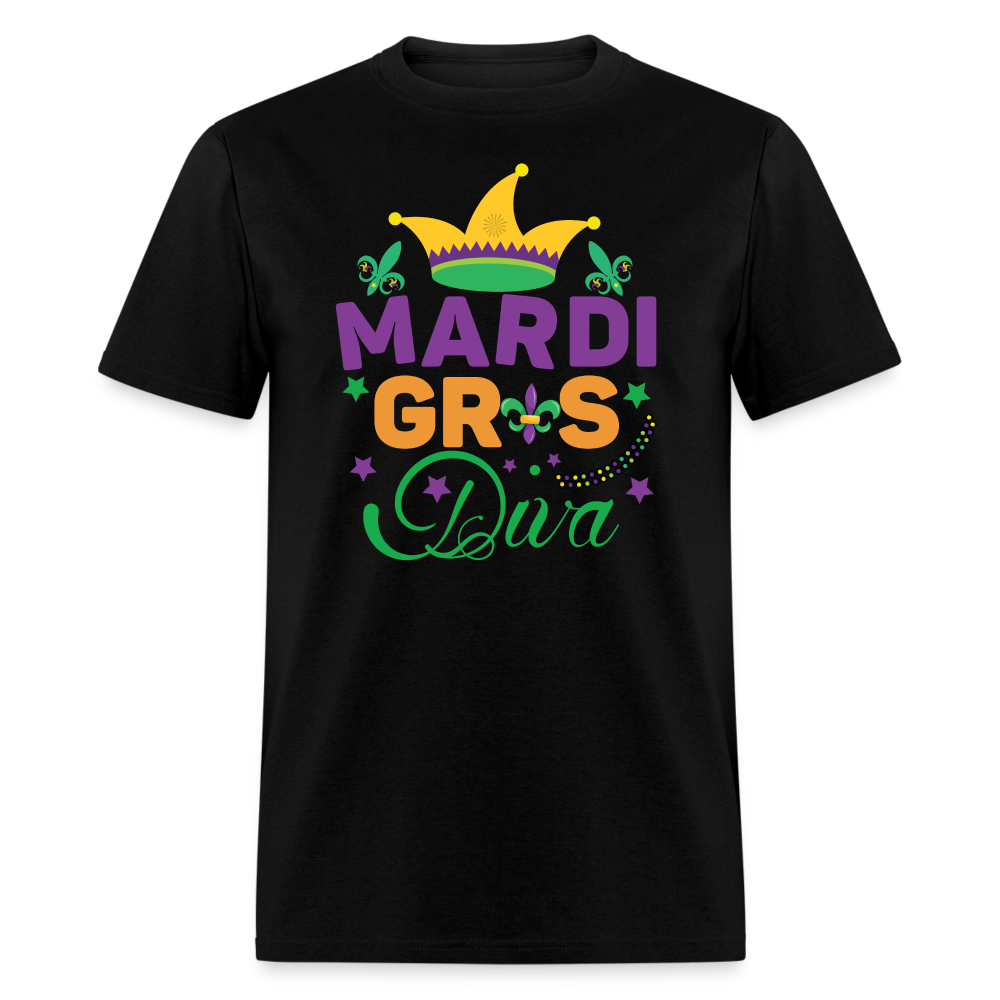 Mardi Gras Diva Shirt For Women Carnival Jester Crown T-shirt - black