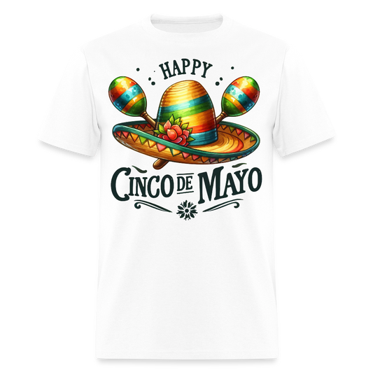 Colorful Sombrero And Maracas Festival Tee Cinco de MayoT-shirt - white