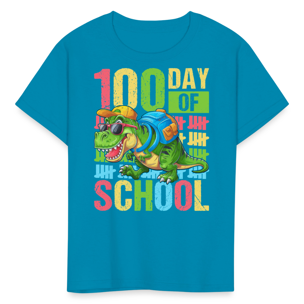 100 Days of School Tee for Kids Funny Dinosaur T-shirt - turquoise