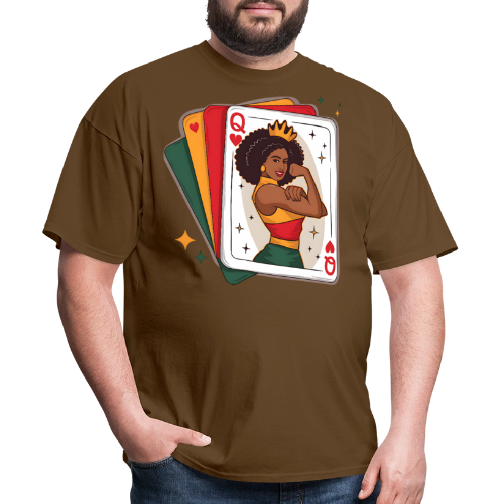 African American Queen Graphic Tee Black Queen Playing Card T-shirt - brown