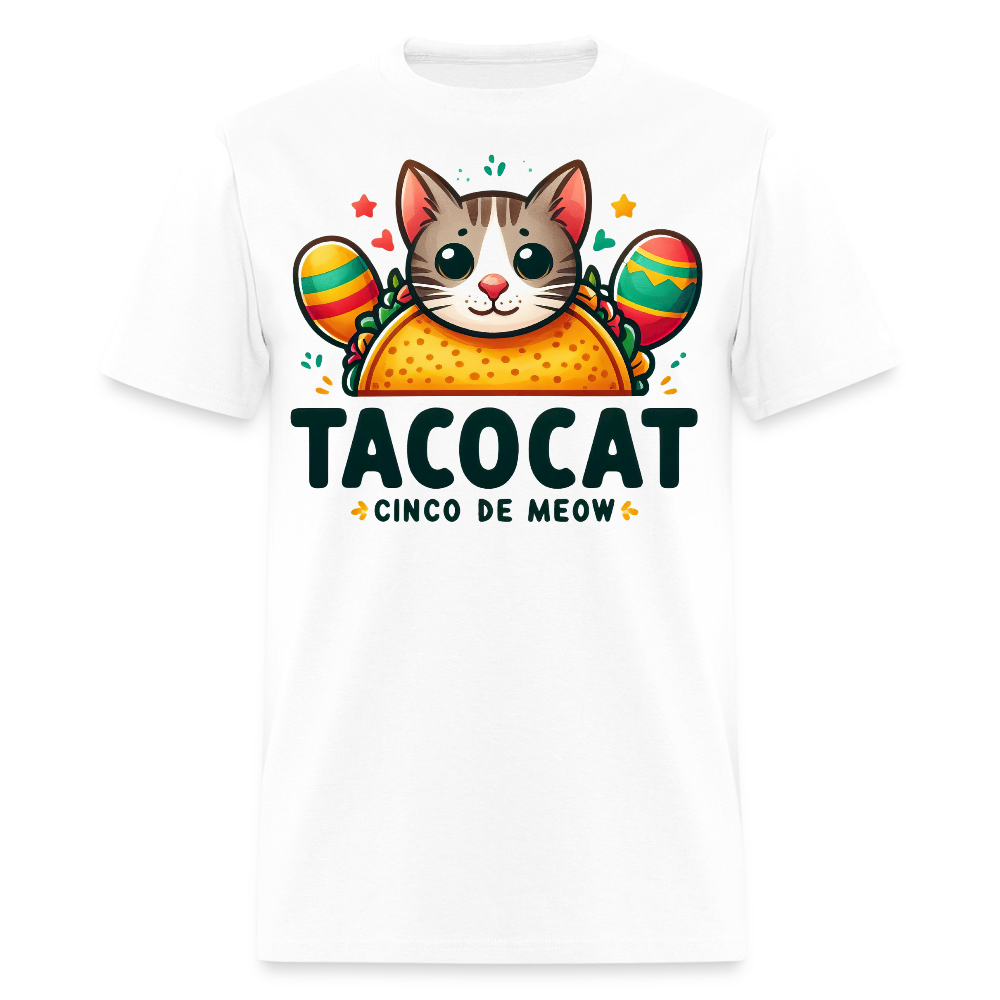 Cinco de Meow Cat Lover Gift Idea Cat and Taco Pun T-shirt - white