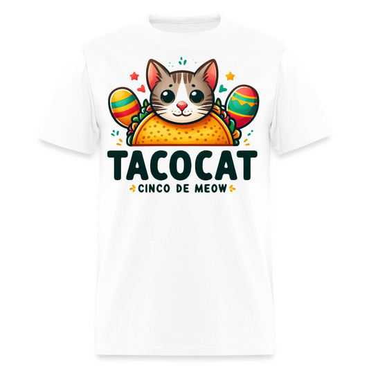 Cinco de Meow Cat Lover Gift Idea Cat and Taco Pun T-shirt - white