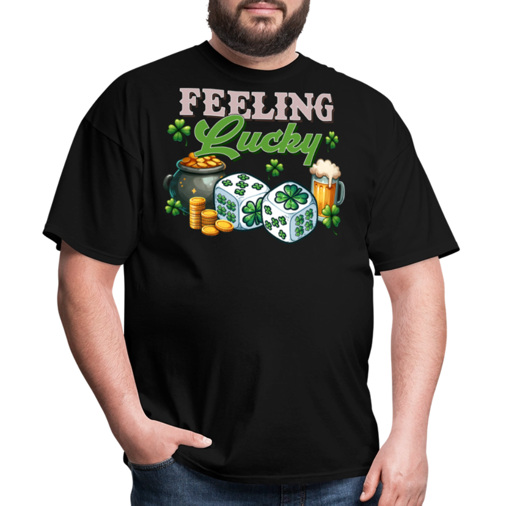 Feeling Lucky Irish Clover Graphic Gambling T-shirt - black