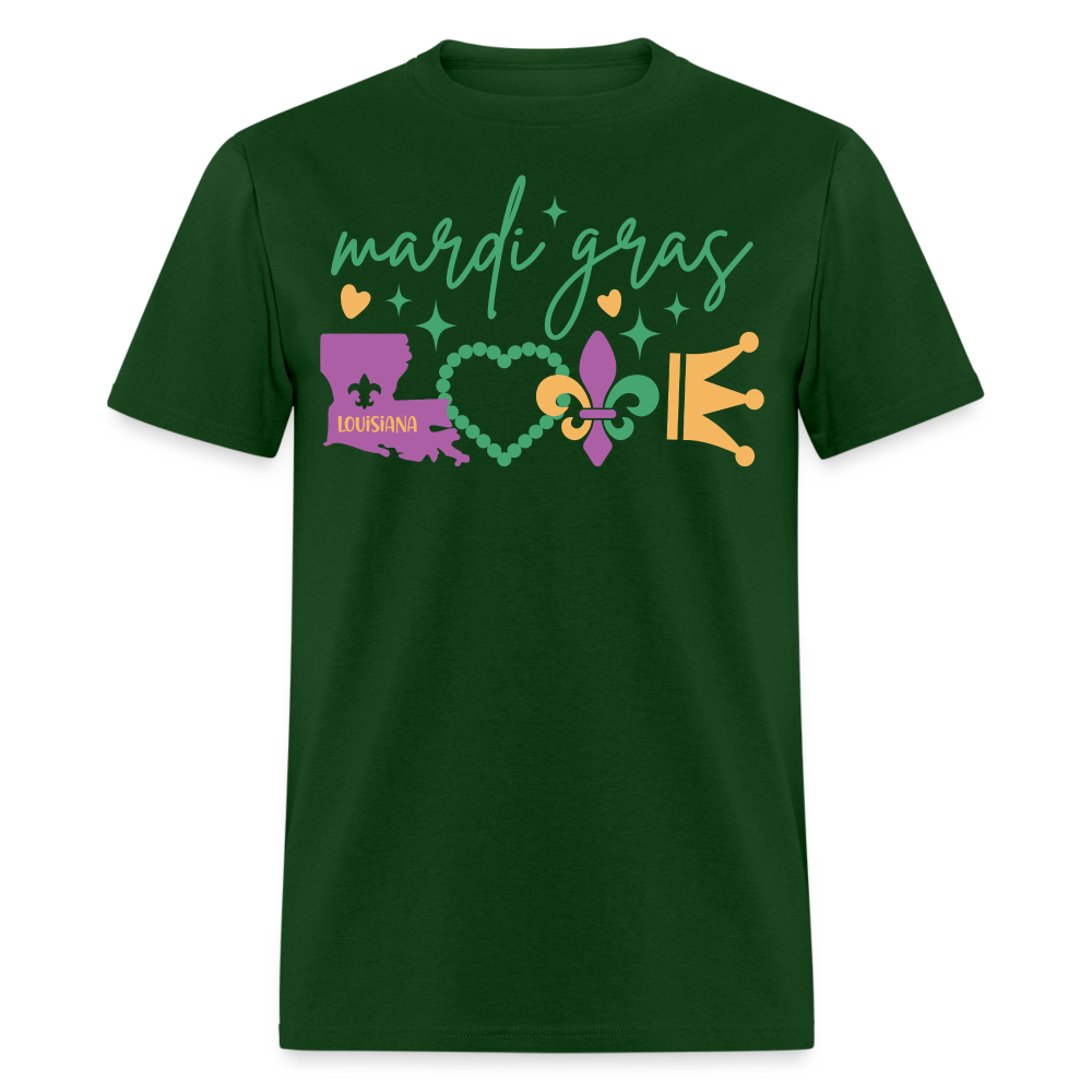 Louisiana Map and Fleur De Lis Tee Festive Mardi Gras Party T-shirt - forest green