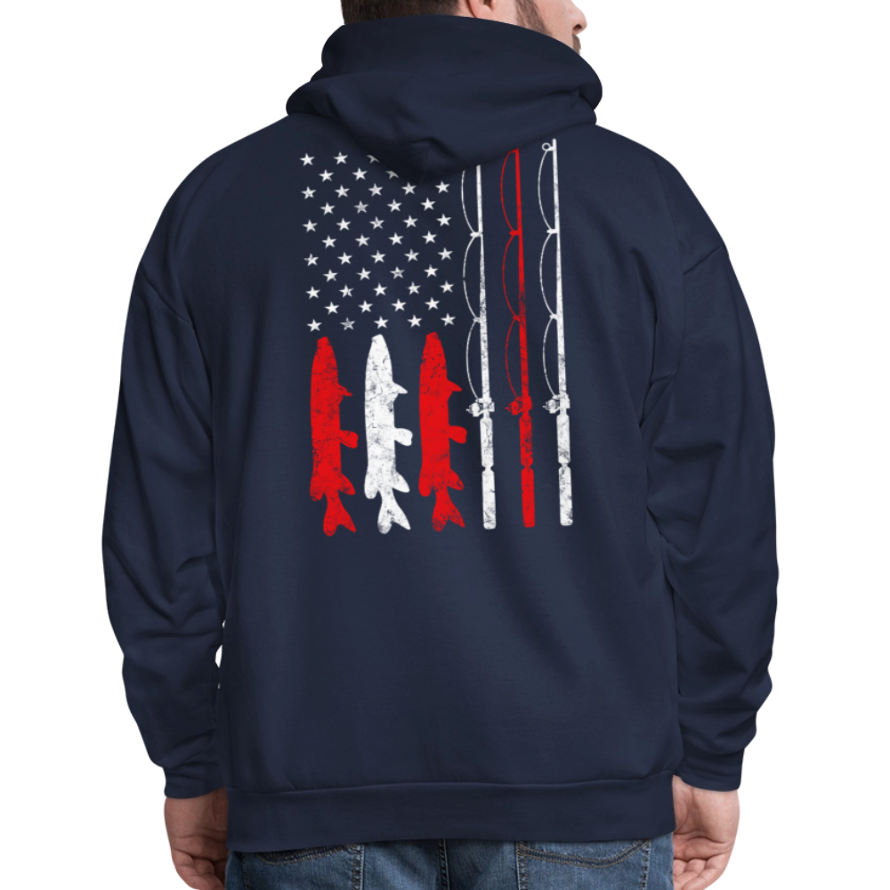 Musky Fishing American Flag Patriotic Fishing Hoodie - navy