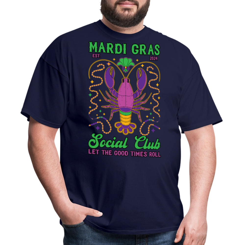 Mardi Gras Social Club Tee Crawfish-themed Mardi Gras T-shirt - navy