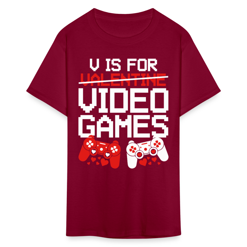 V Is For Video Games Funny Gamer Valentine's Gift - burgundy