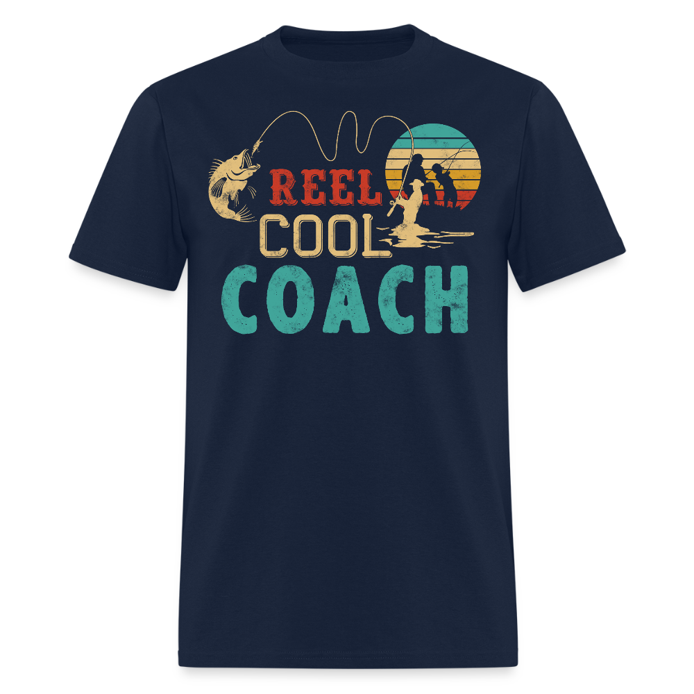 Reel Cool Coach Funny Fishing T-shirt - navy