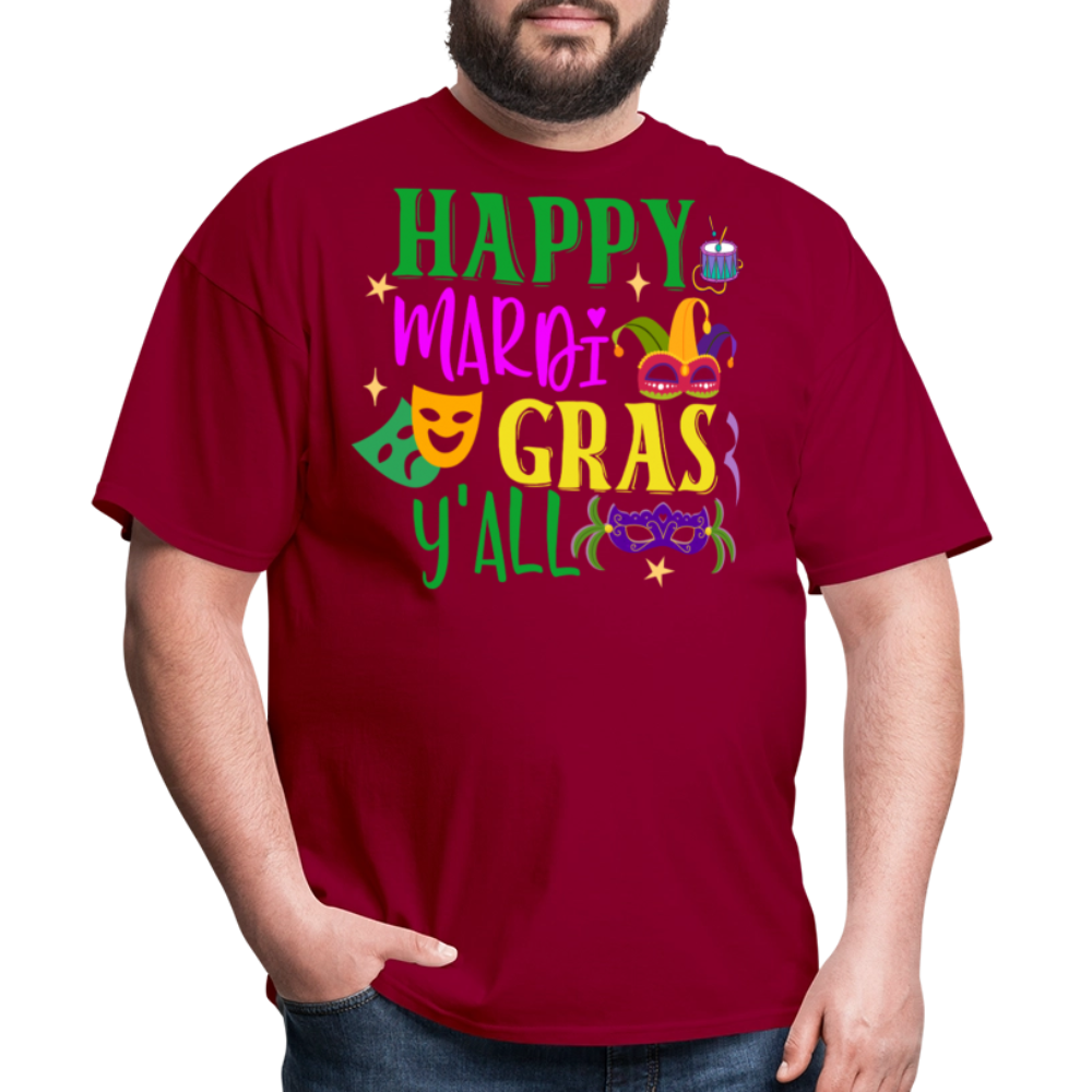 Funny Mardi Gras Y'all Graphic Unisex Classic T-shirt - dark red