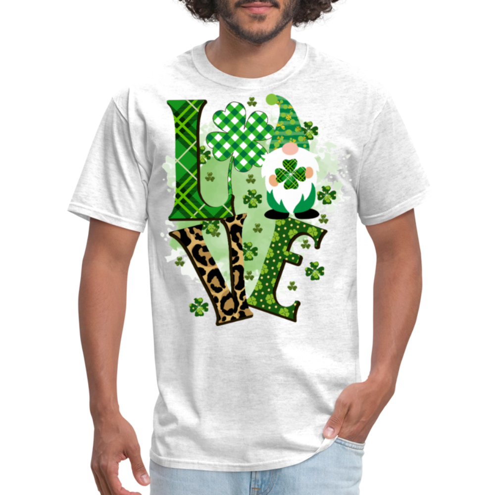 St Patrick’s Day Love Shamrock Plaid Gnome T-shirt - light heather gray