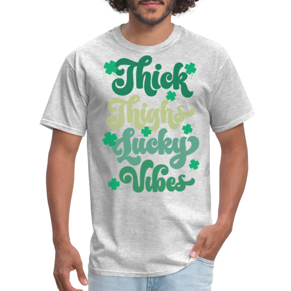 Thick Thighs Lucky Vibes St Patrick’s Day T-shirt - heather gray