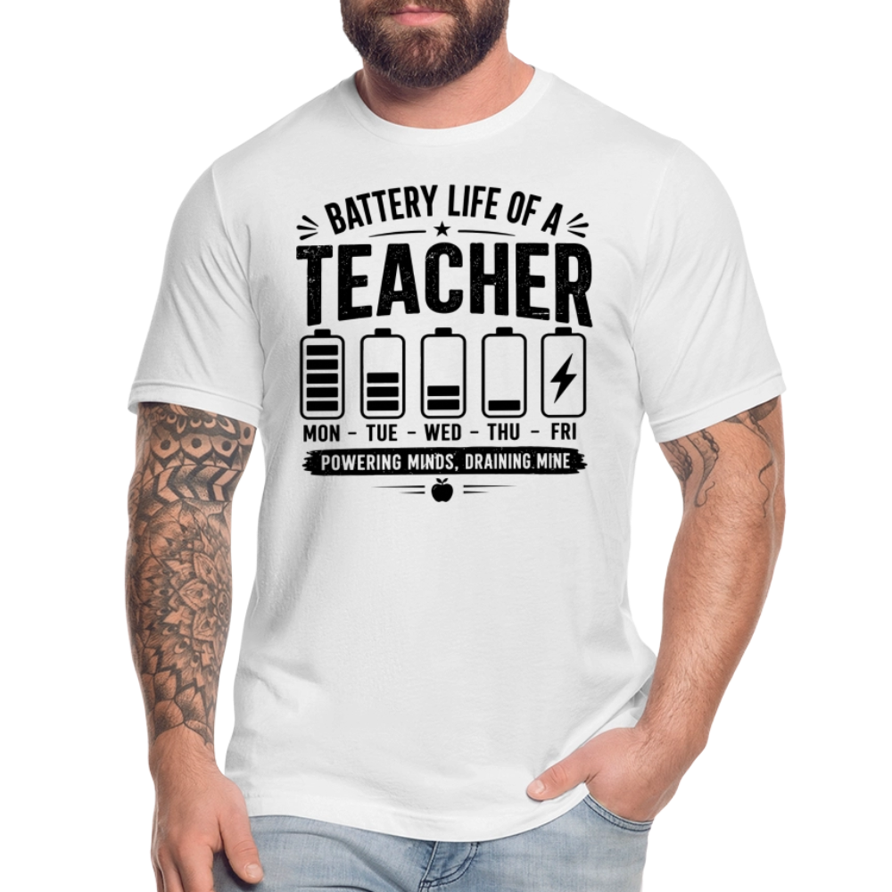 Battery Life of a Teacher T-Shirt | Funny Teacher Gift - white