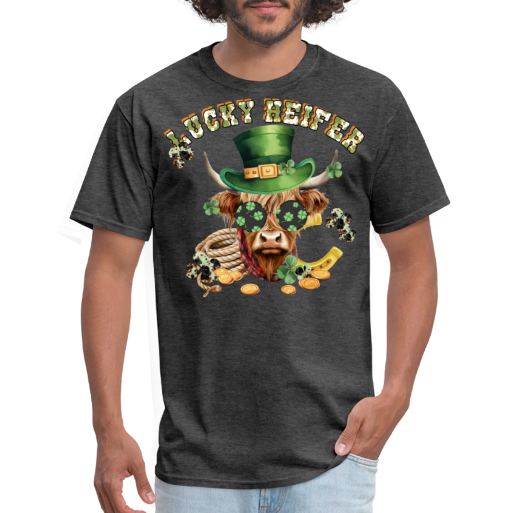 Lucky Heifer St Patrick’s Day Highland Cow Irish Lucky T-shirt - heather black