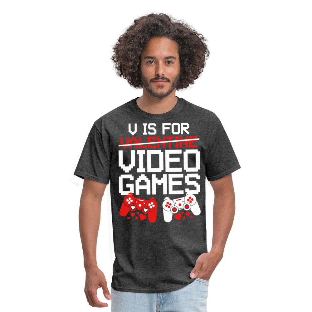 V Is For Video Games Funny Gamer Valentine's Gift - heather black