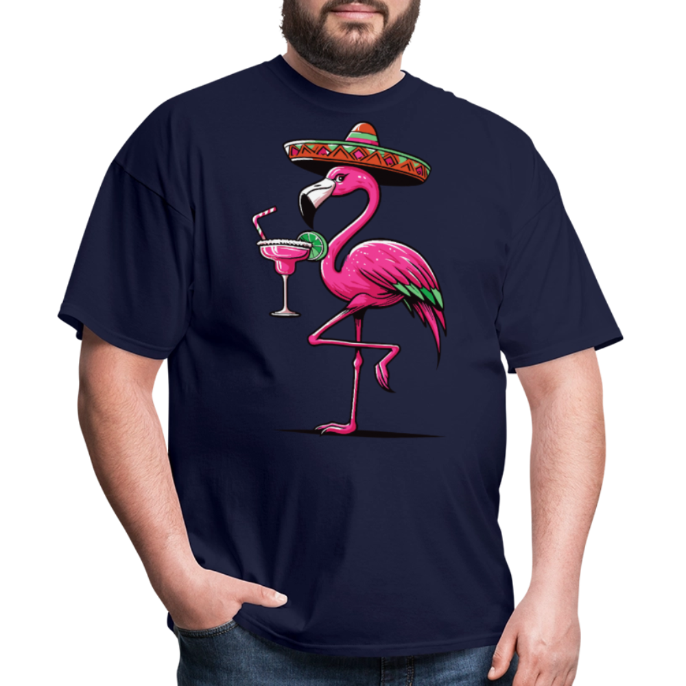 Tropical Flamingo Margarita Tee Pink Flamingo Drinking T-shirt - navy